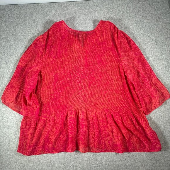 Maggie Barnes Catherines 3X Womens Top Blouse Pink Orange Lightweight Crinkle - Picture 14 of 14